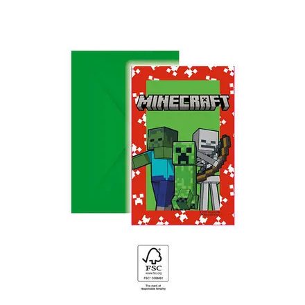 Minecraft Green party meghívó 6 db-os FSC