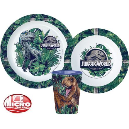 Jurassic World étkészlet, micro műanyag szett, pohárral 260 ml
